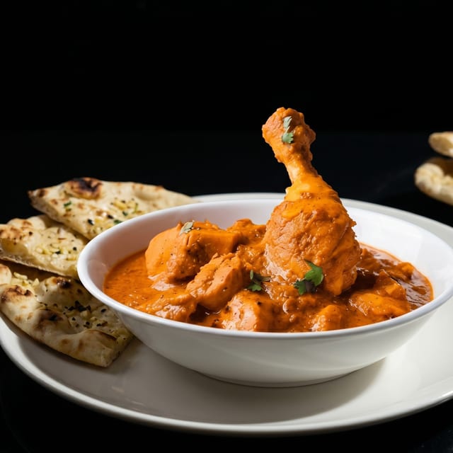 Lunch Chicken Methi Malai with Garlic Naan.