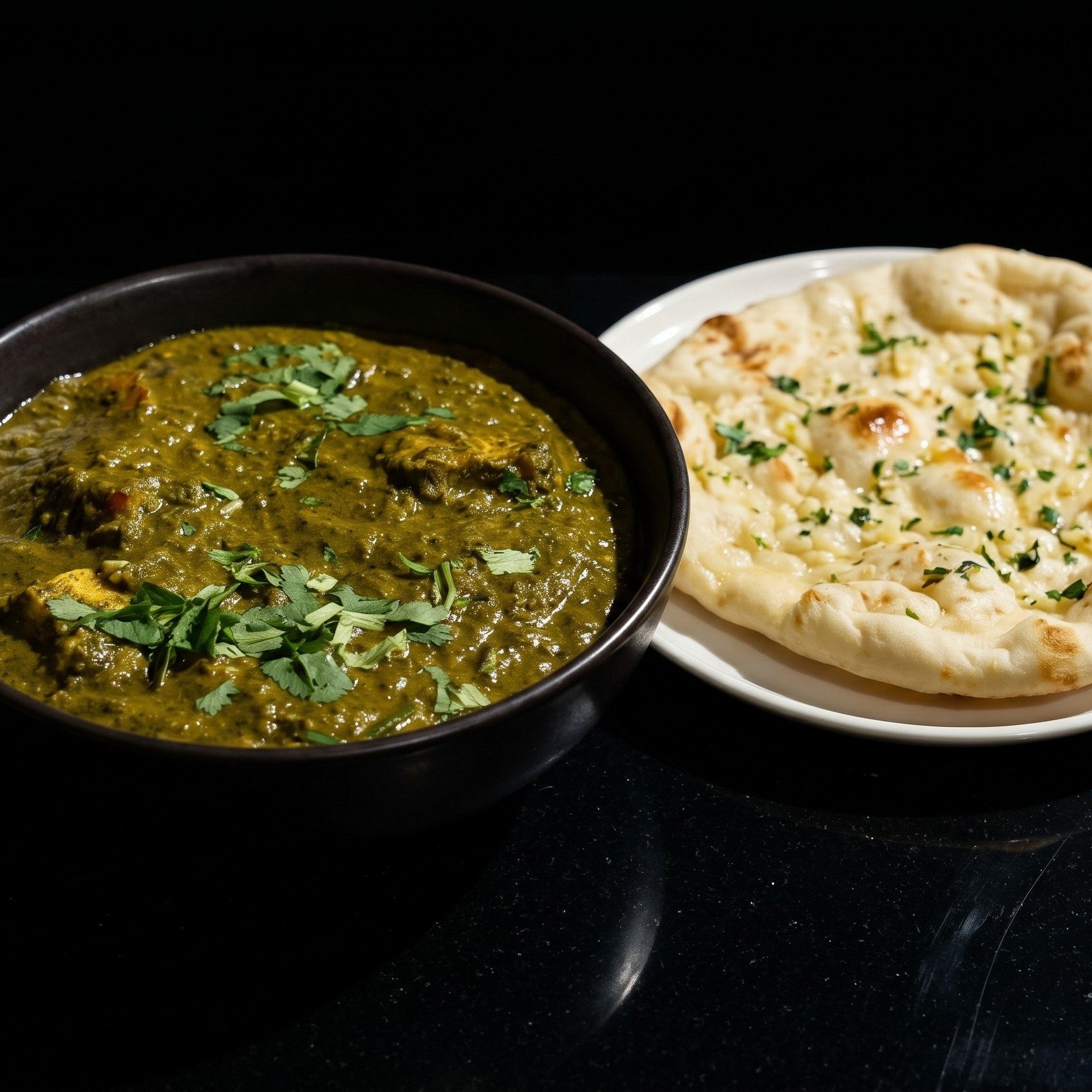 Lunch Palak Paneer with Garlic Naan.