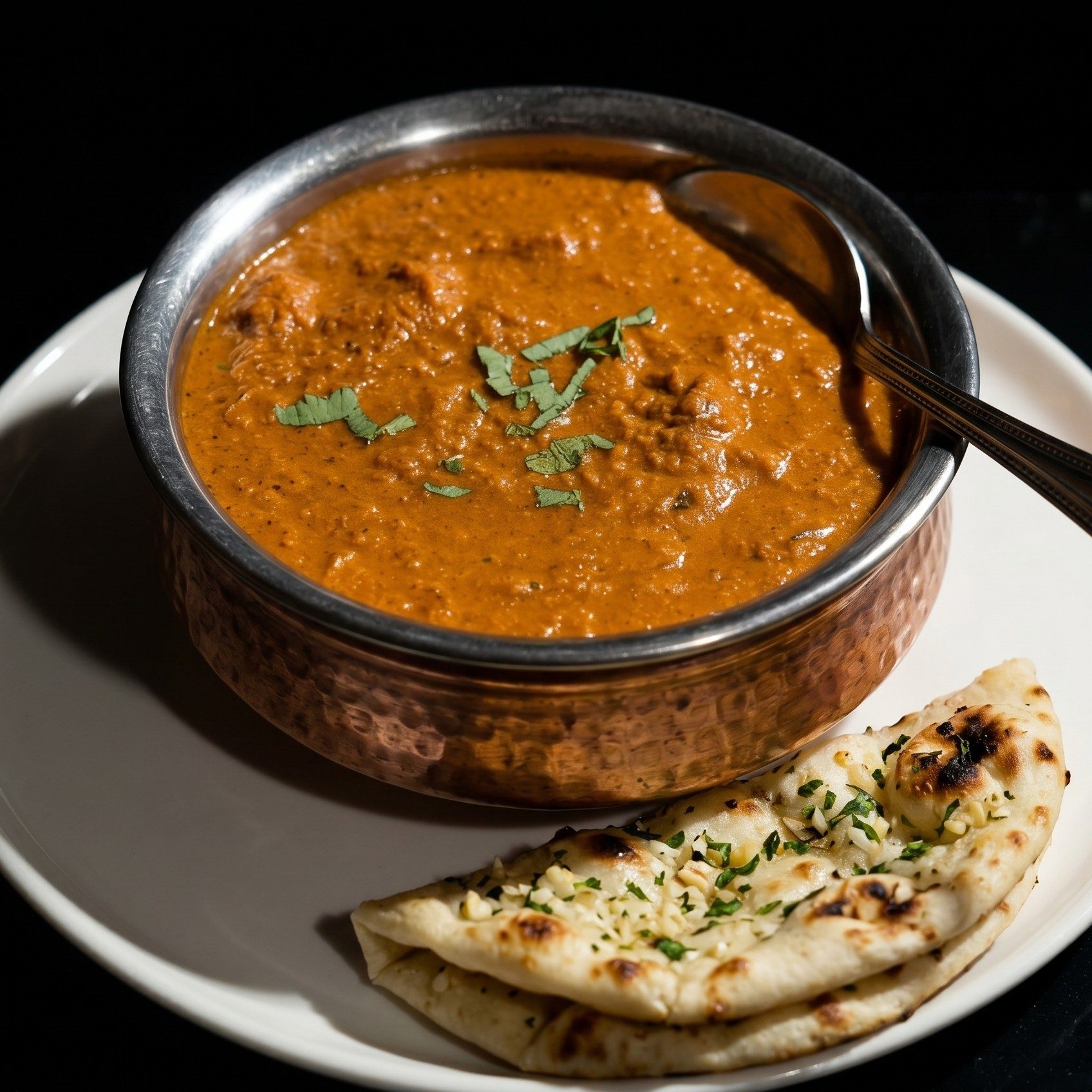 Lunch Butter Chicken with Garlic Naan.